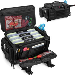 DSLEAF Waterproof Tackle Box Bag with Rod Holder, Soft Fishing Tackle Storage Bag with Non-Slip Base for Saltwater or Freshwater Fishing (Patent Design), Only Bag