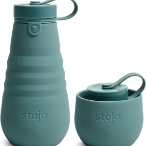 STOJO Collapsible Sports Water Bottle - Leak-Proof Reusable Silicone Travel Cup for Hot & Cold Drinks - Microwave & Dishwasher Safe - AS SEEN ON TODAY SHOW - Parent (Eucalyptus)