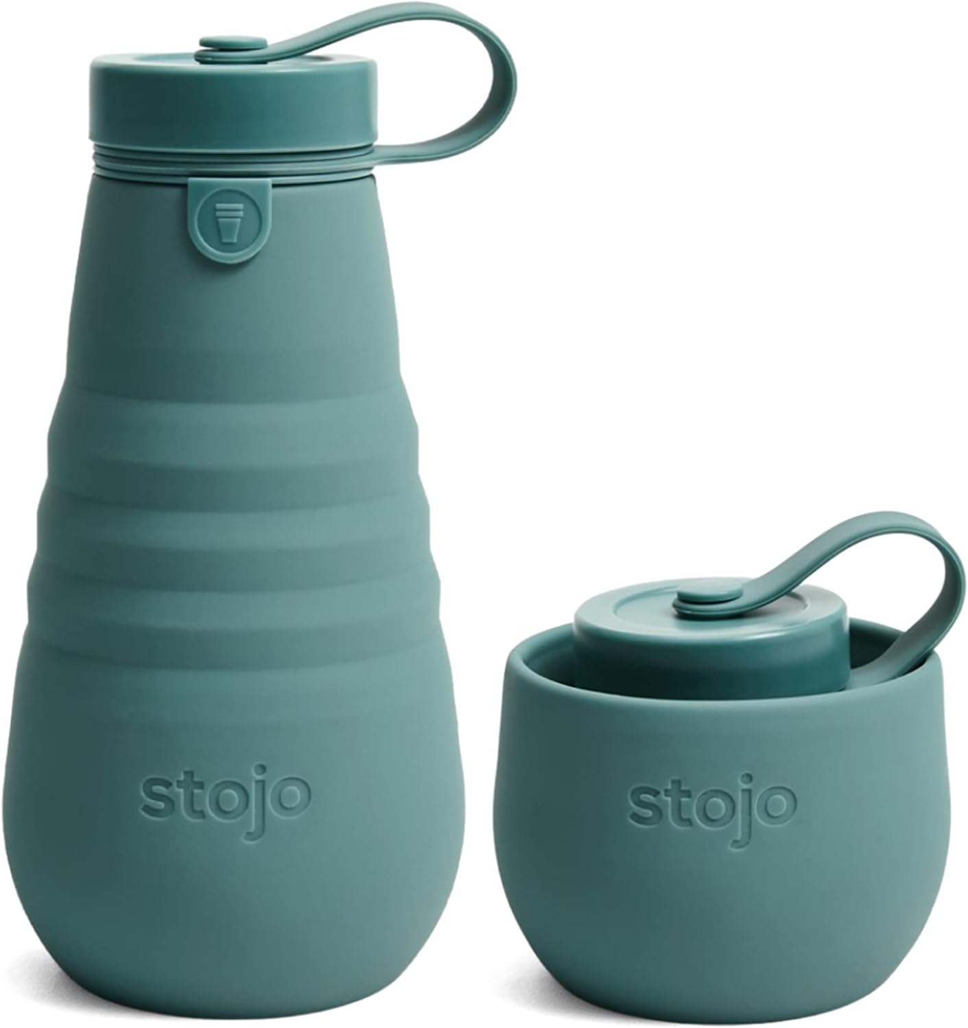 STOJO Collapsible Sports Water Bottle - Leak-Proof Reusable Silicone Travel Cup for Hot & Cold Drinks - Microwave & Dishwasher Safe - AS SEEN ON TODAY SHOW - Parent (Eucalyptus)