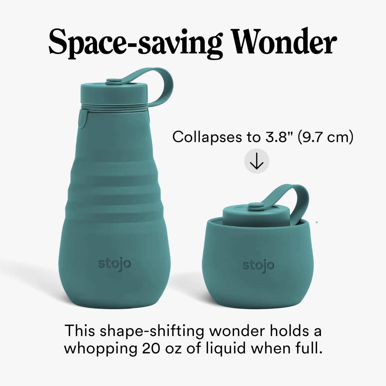STOJO Collapsible Sports Water Bottle - Leak-Proof Reusable Silicone Travel Cup for Hot & Cold Drinks - Microwave & Dishwasher Safe - AS SEEN ON TODAY SHOW - Parent (Eucalyptus) - Image 2